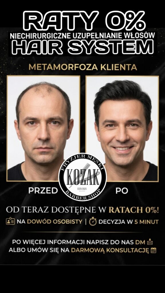 Hair system metamorfoza klienta. Możliwość rat 0 % Opole kozak barbershop